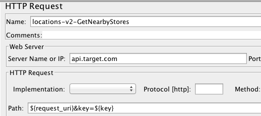 Our nearby stores test consisted of a single http request sampler that cycled through a csv data set config of thousands of requests pulled directly from our production logs