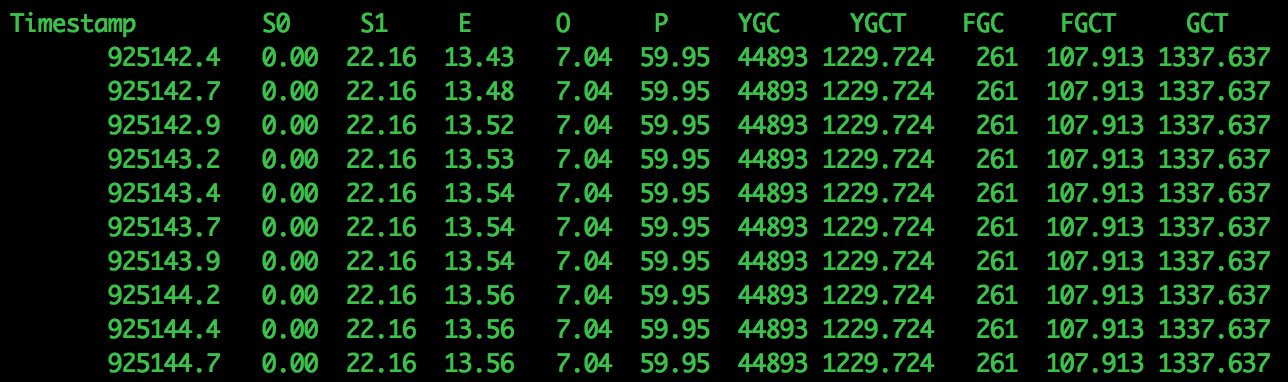 Example jstat output