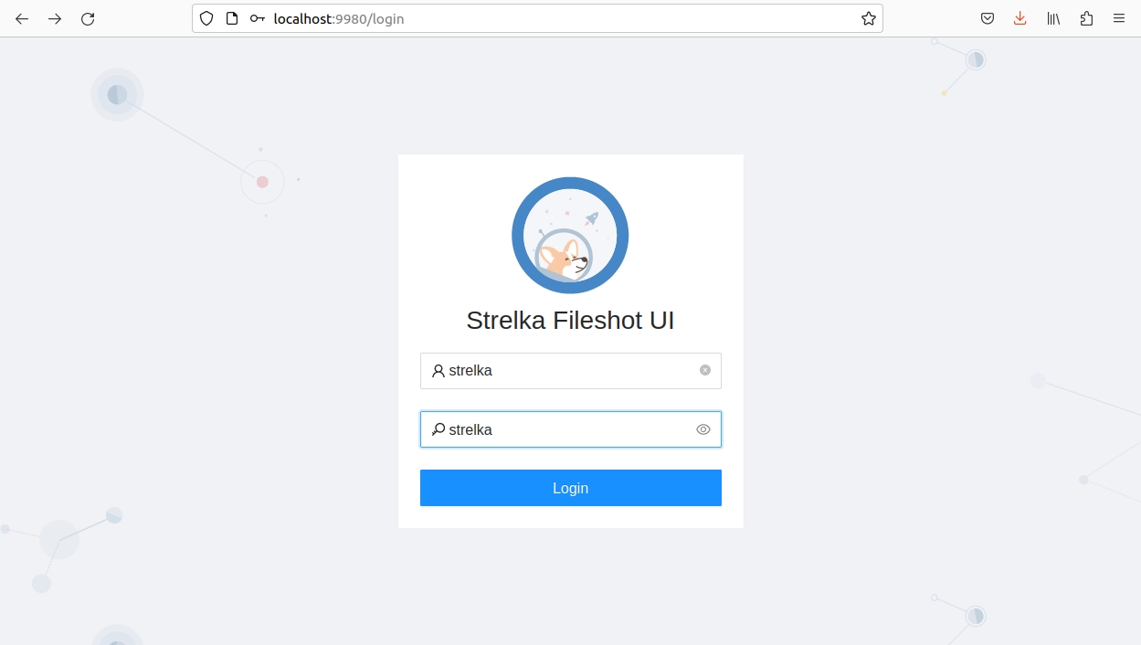 Strelka UI login screen